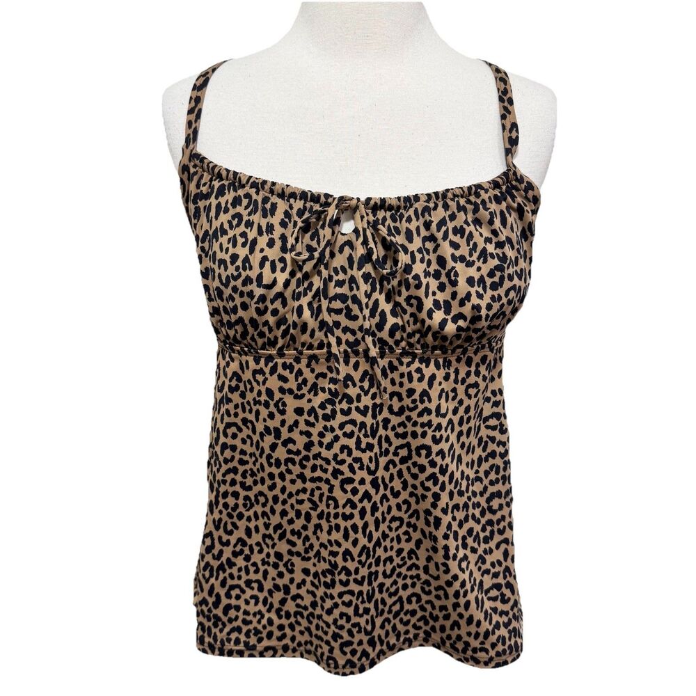 LANDS END Tankini 10 Cheetah Print Tan Black Swimsuit Top Adjustable Straps NEW